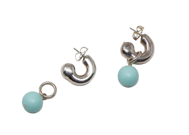SIMON SEBBAG DESIGNS SIMON SEBBAG DESIGNS Sterling Silver Huggie Earrings with Removable Turquoise Shell Bead