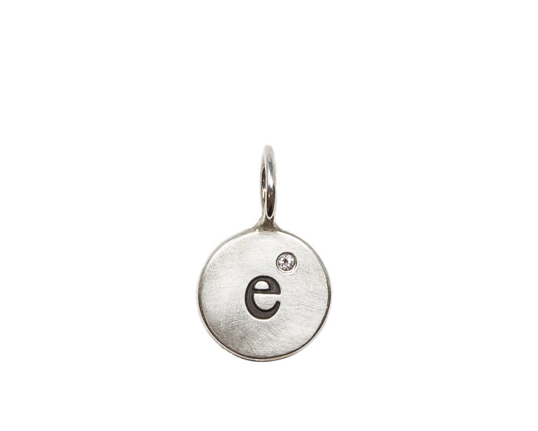 HEATHER B. MOORE HEATHER MOORE Single Initial "e" Charm, Sterling Silver, 1.5mm White Diamond