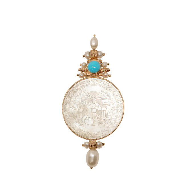 DONNA CHAMBERS 14K, Sleeping Beauty Turquoise, Pearl Gambling Chip