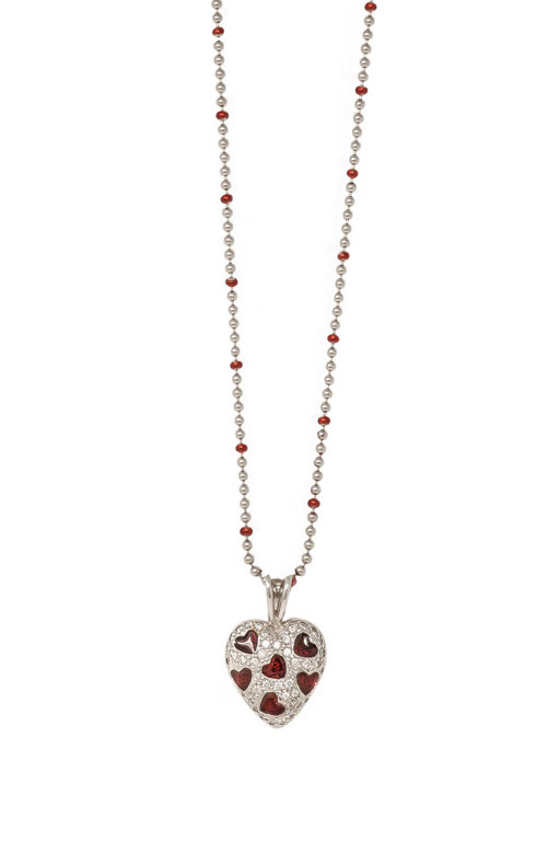 HIDALGO HIDALGO Red Enamel Hearts Necklace