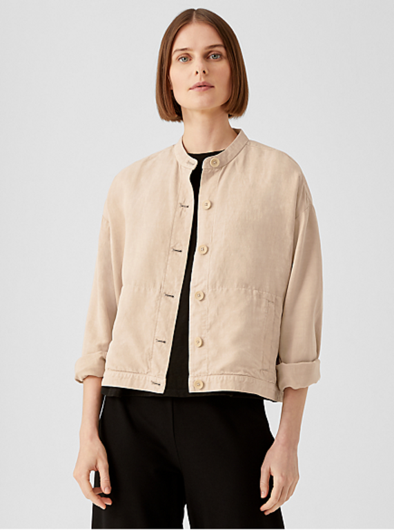 eileen fisher stand collar jacket