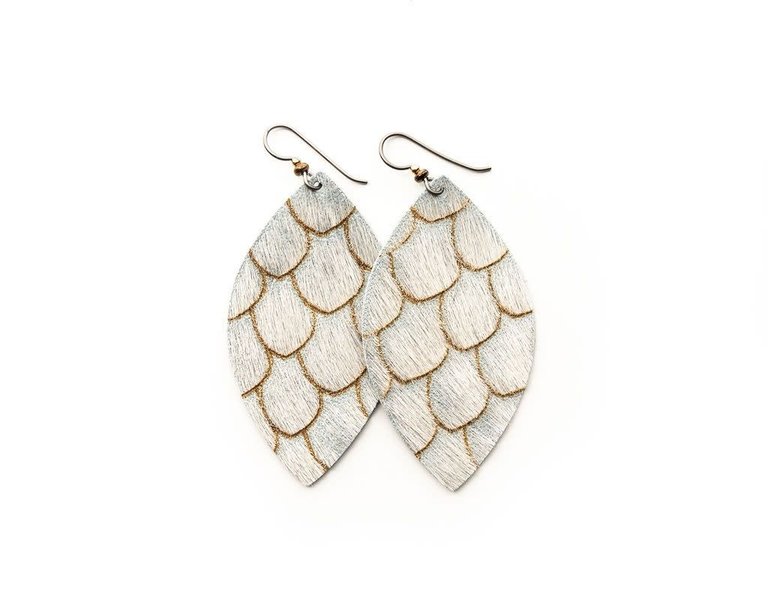 KEVA KEVA Scalloped In Cream and Taupe Leather Earrings
