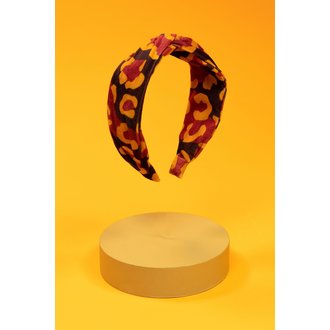 POWDER Printed Velvet Leopard Headband, Damson/Mustard