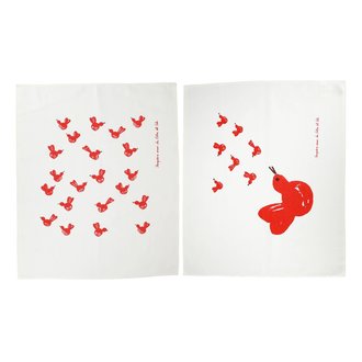 VIETRI Siciliano Linens Red Bird Dish Towels, Set of 2