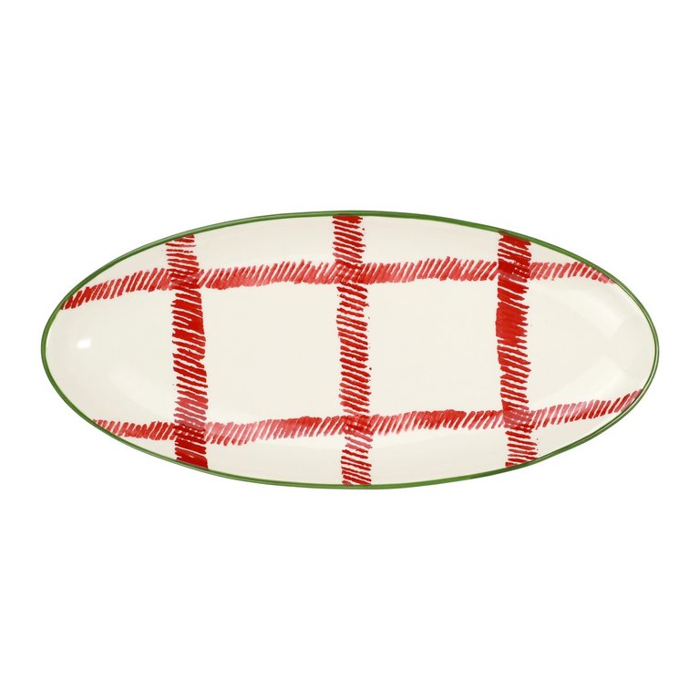 VIETRI VIETRI Mistletoe Plaid Narrow Oval Platter
