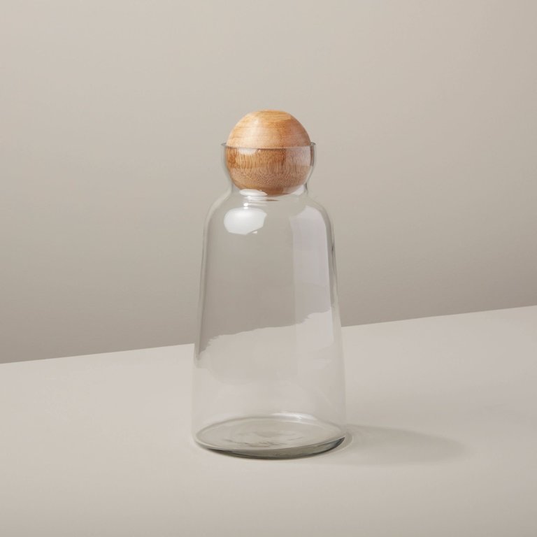 BE HOME BE HOME Glass & Mango Wood Decanter, Medium