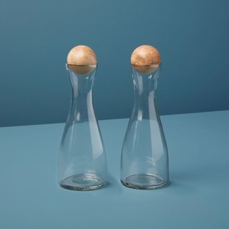 BE HOME Glass & Mango Wood Cruet Set