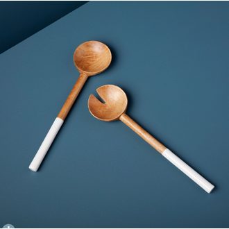 BE HOME Mango Wood & White Enamel Classic Serving Set