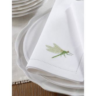SARO Embroidered Dragonfly Hemstitch Napkin