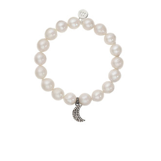 MARGO MORRISON White Baroque Pearl, Sterling Silver, Diamond Stretch Bracelet