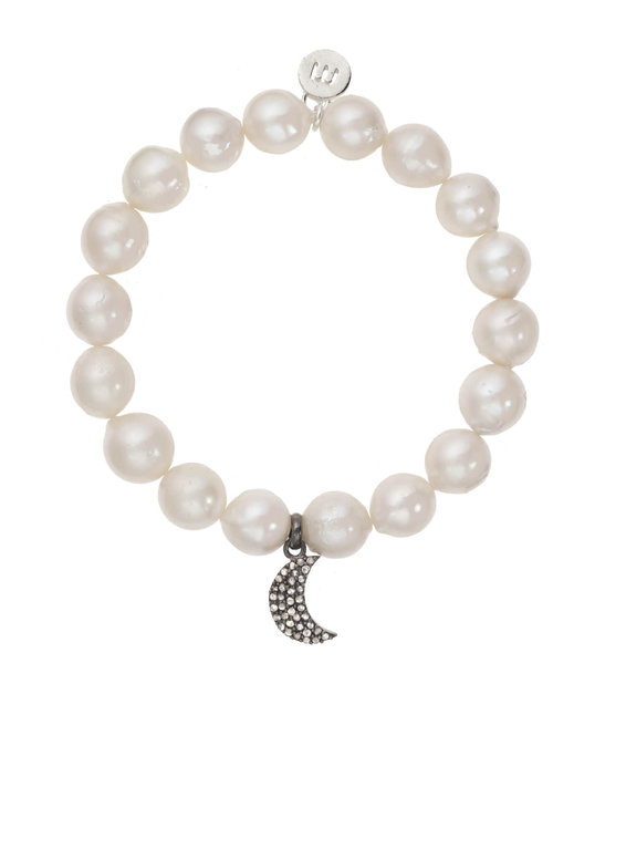 MARGO MORRISON MARGO MORRISON White Baroque Pearl, Sterling Silver, Diamond Stretch Bracelet