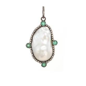 MARGO MORRISON One of a Kind Sterling Silver, Emerald, Pearl, Diamond Charm