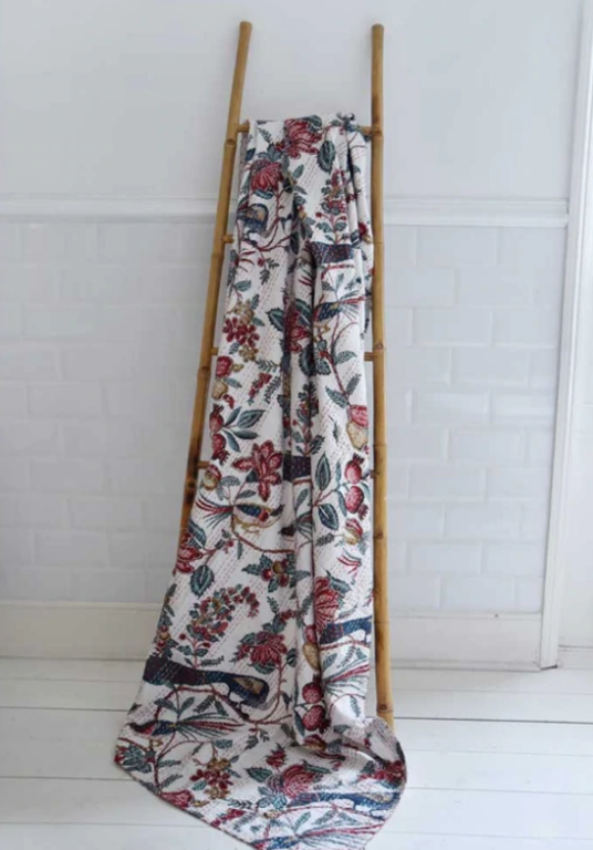 BRIGHTON White Peacock Kantha Throw