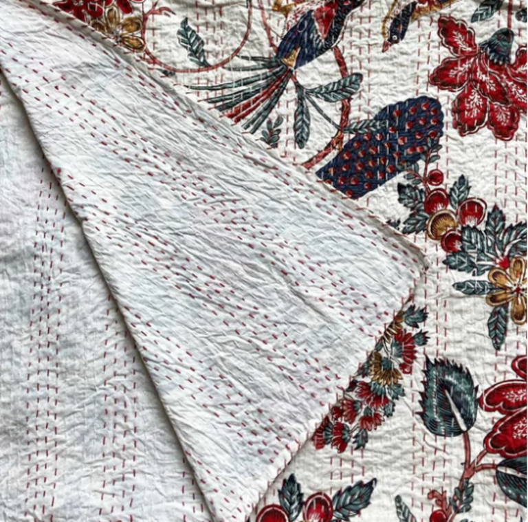 BRIGHTON White Peacock Kantha Throw
