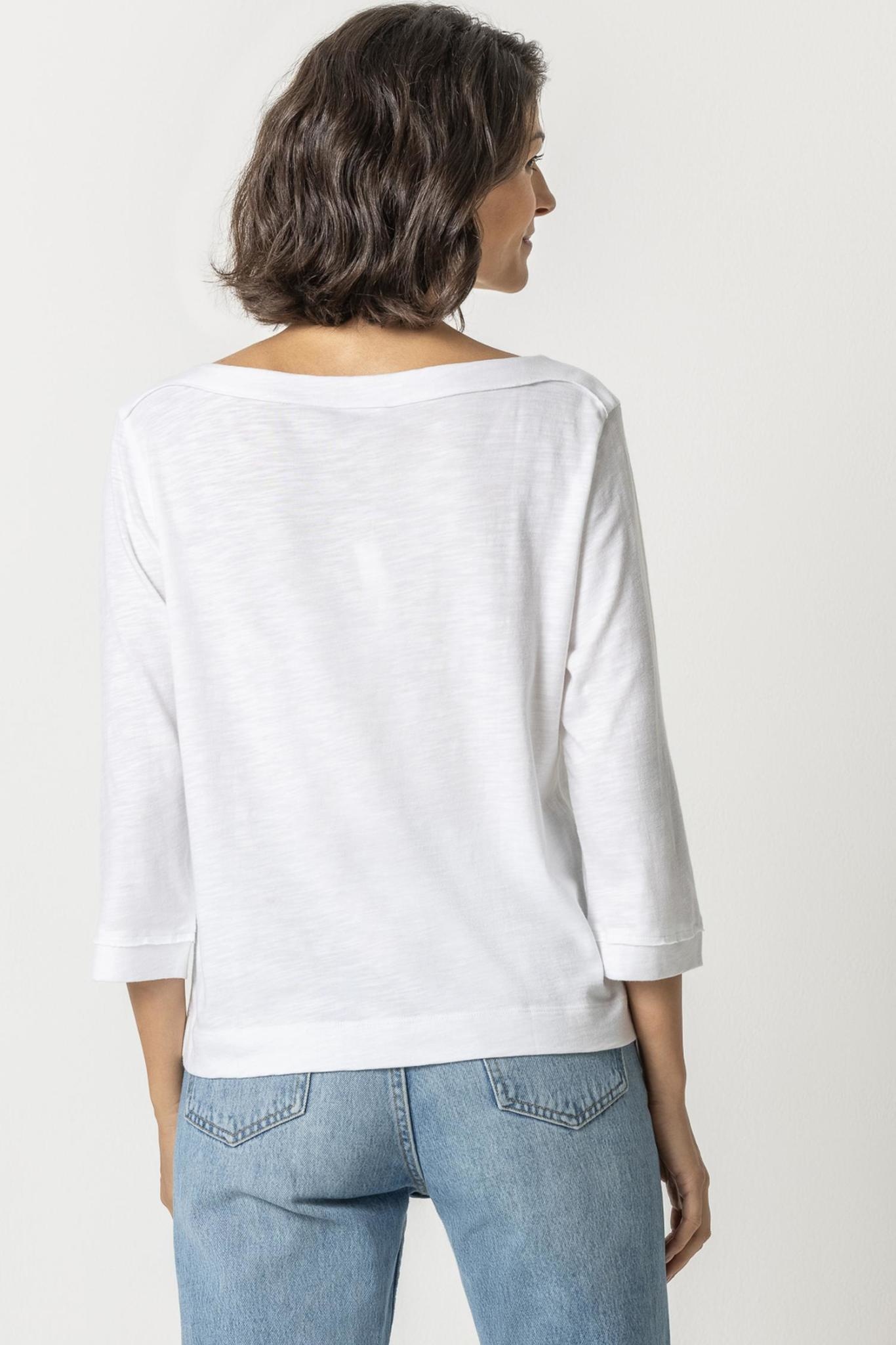 LILLA P 3/4 Sleeve Seamed Flame Modal Boatneck Tee, PA1836WHT