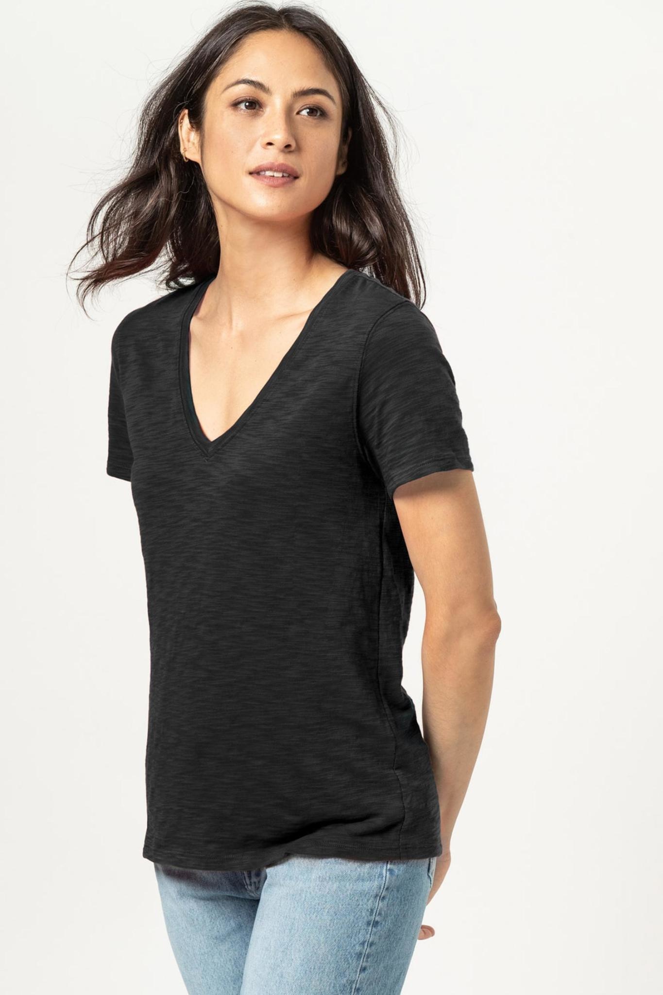 LILLA P V Neck Short Sleeve Tee, PA1413BLK - Touch of Class