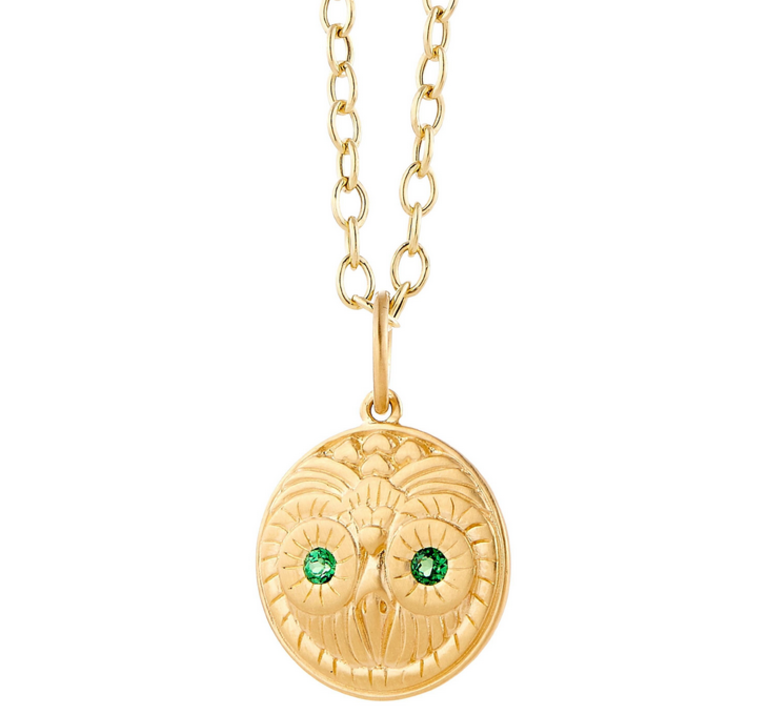 SYNA SYNA Jardin Owl Charm Pendant with Tsavorites