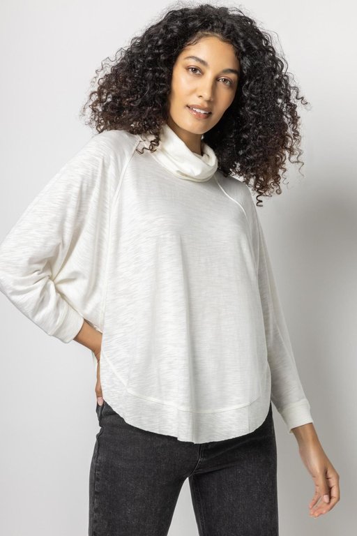 LILLA P LILLA P Flame Modal Rib Trim Dolman Turtleneck