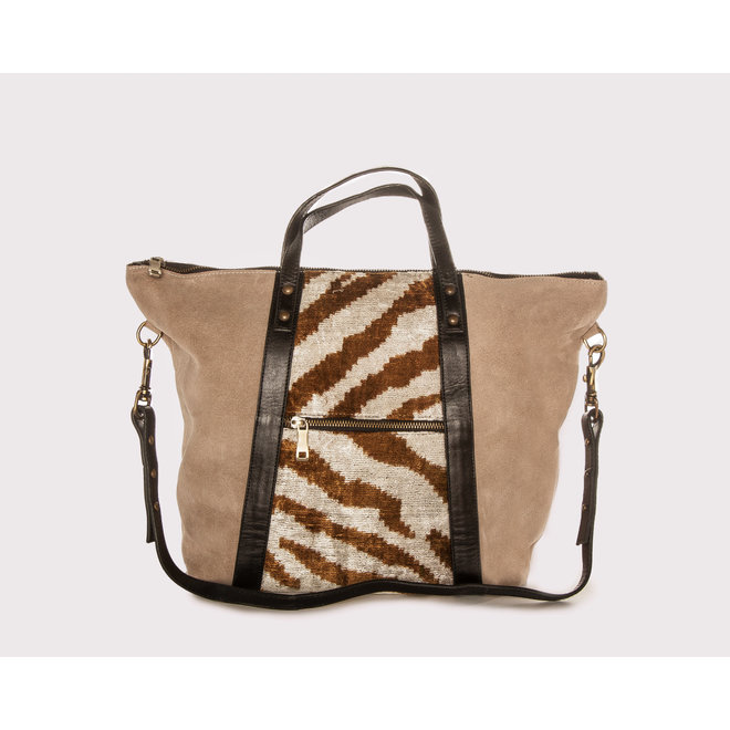 WOLF & WILLA Blue & Tan Suede, Ikat Annie Bag, TASA158ANN - Touch of Class