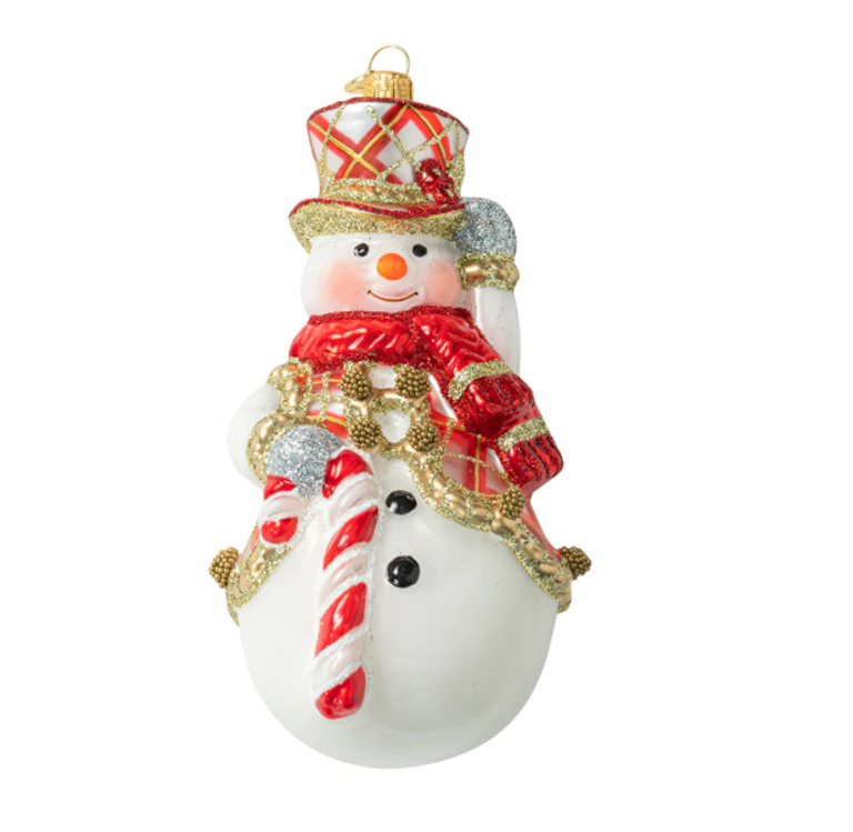 JULISKA JULISKA Berry & Thread Ruby Tartan Snowman Glass Ornament