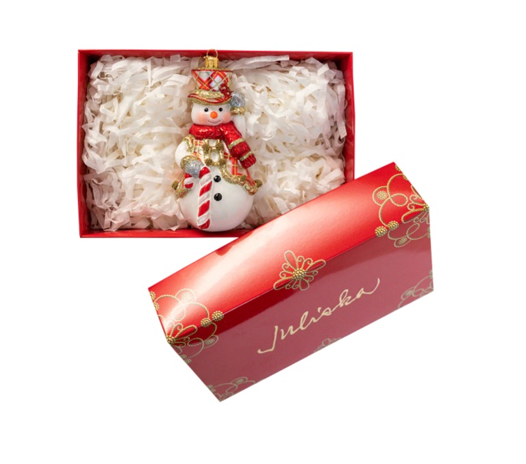 JULISKA JULISKA Berry & Thread Ruby Tartan Snowman Glass Ornament