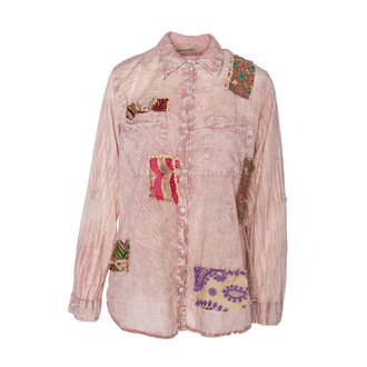THE NU VINTAGE Acid Wash blouse with Brocade Patches, Pink