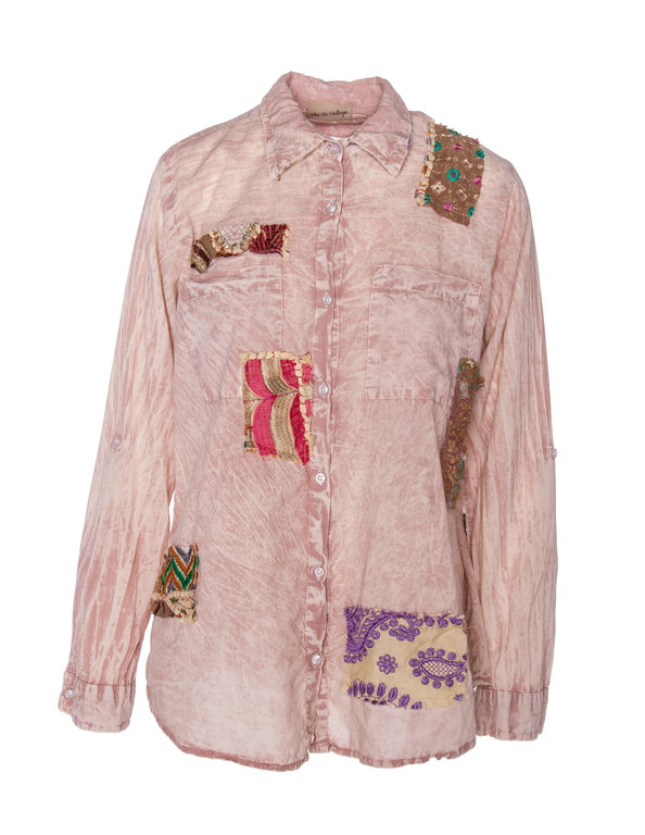 THE NU VINTAGE THE NU VINTAGE Acid Wash blouse with Brocade Patches, Pink