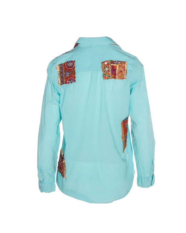 THE NU VINTAGE THE NU VINTAGE Turquoise Brocade Patch Blouse
