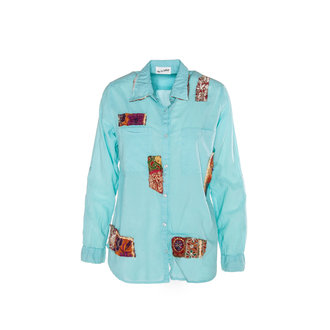 THE NU VINTAGE Turquoise Brocade Patch Blouse