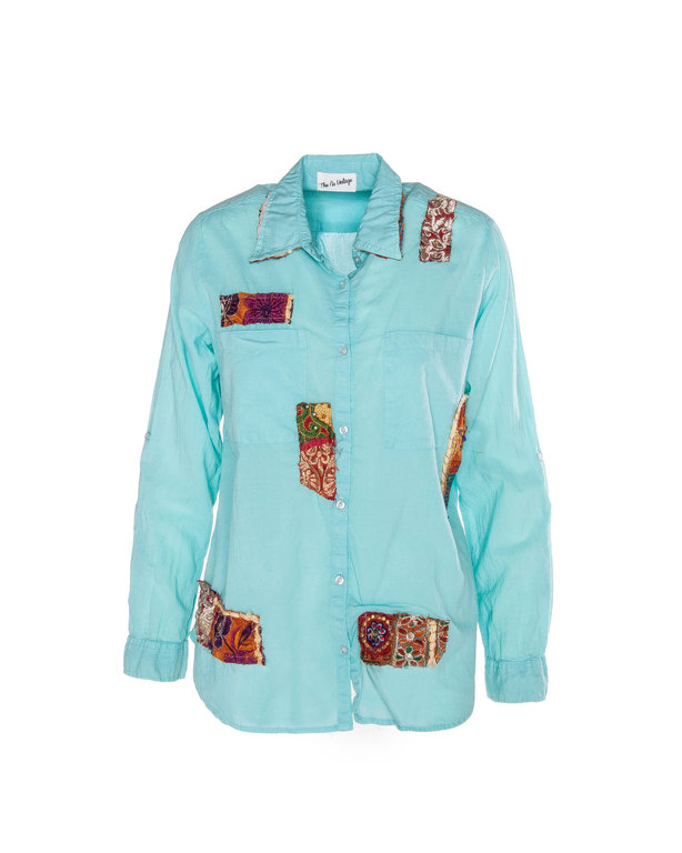 THE NU VINTAGE THE NU VINTAGE Turquoise Brocade Patch Blouse