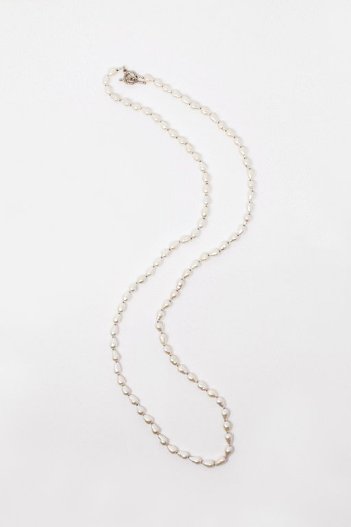 MARGO MORRISON MARGO MORRISON Sterling Silver, Extra Small, 7-8mm, White Baroque Necklace, Mod Toggle Closure, 40"