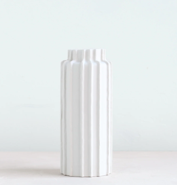 THE FLORAL SOCIETY Short Ceramic Cylinder Vase in Matte White