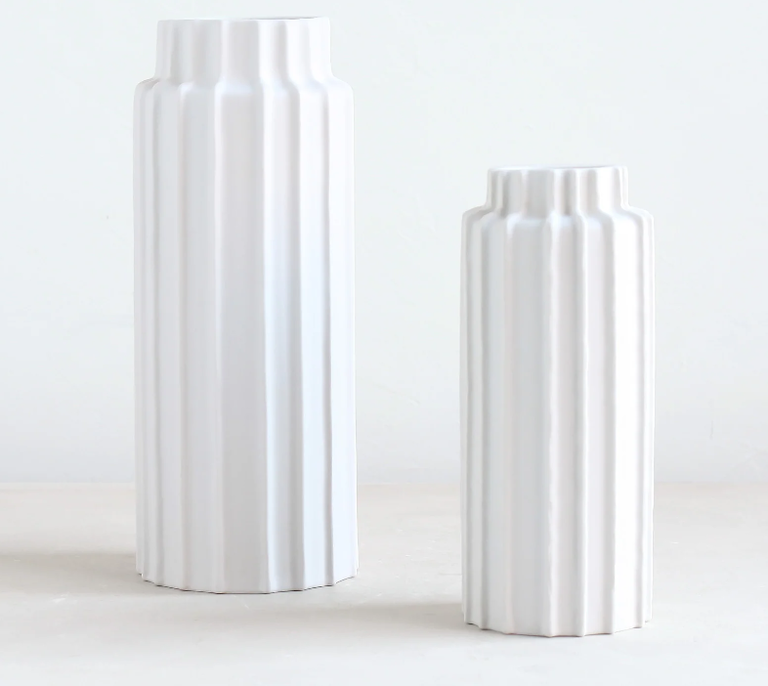 THE FLORAL SOCIETY Short Ceramic Cylinder Vase in Matte White