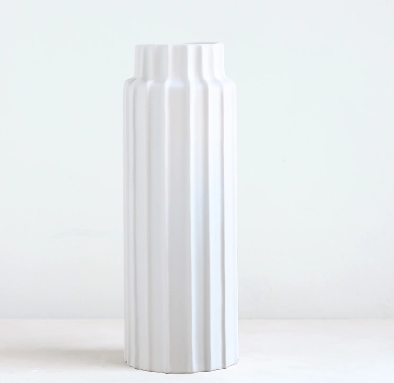 THE FLORAL SOCIETY Tall Ceramic Cylinder Vase in Matte White