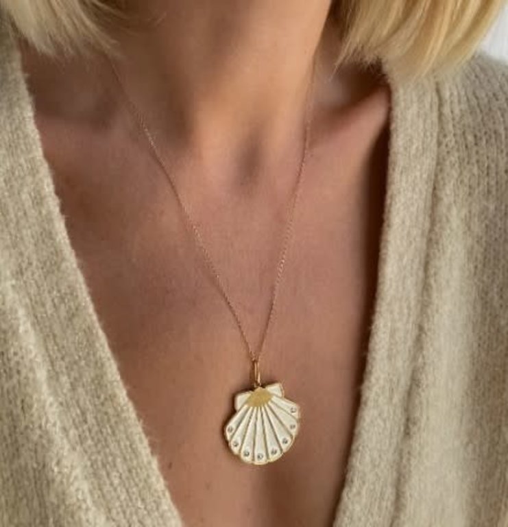 THATCH THATCH 14K Gold Plate, Enamel Moonshell Charm Necklace