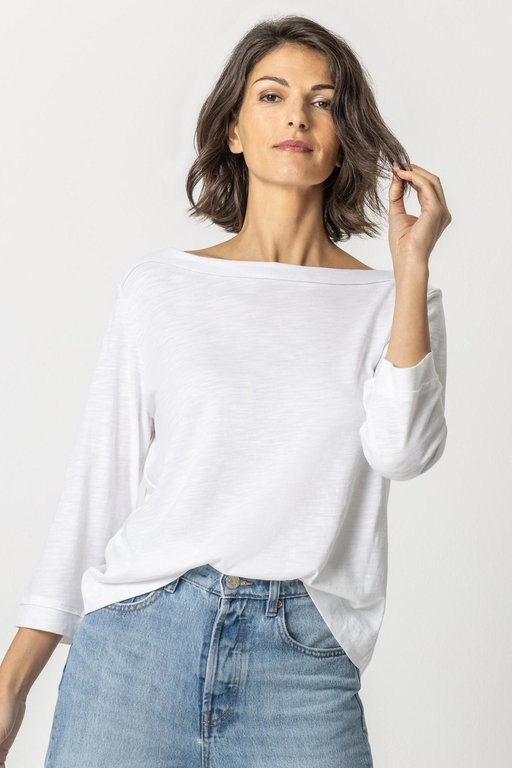 LILLA P LILLA P 3/4 Sleeve Seamed Flame Modal Boatneck Tee, PA1836WHT