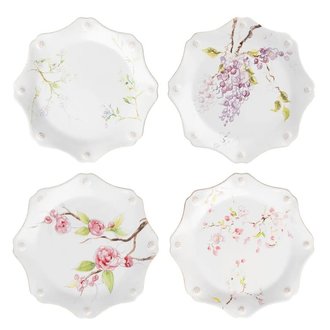 JULISKA Berry & Thread Floral Sketch Assorted Dessert/Salad Plates, Set of 4