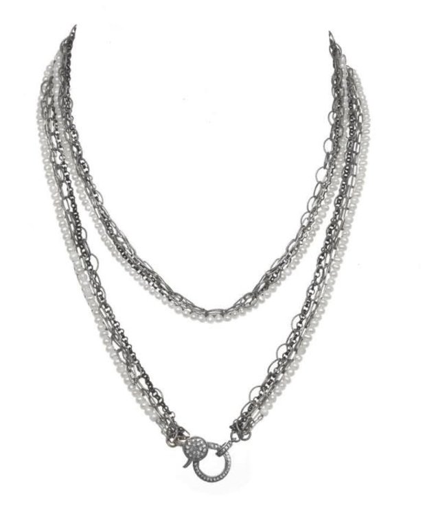 MARGO MORRISON 36" Silver/Rhodium Chain Combo, with Freshwater Pearls and Diamond Clasp