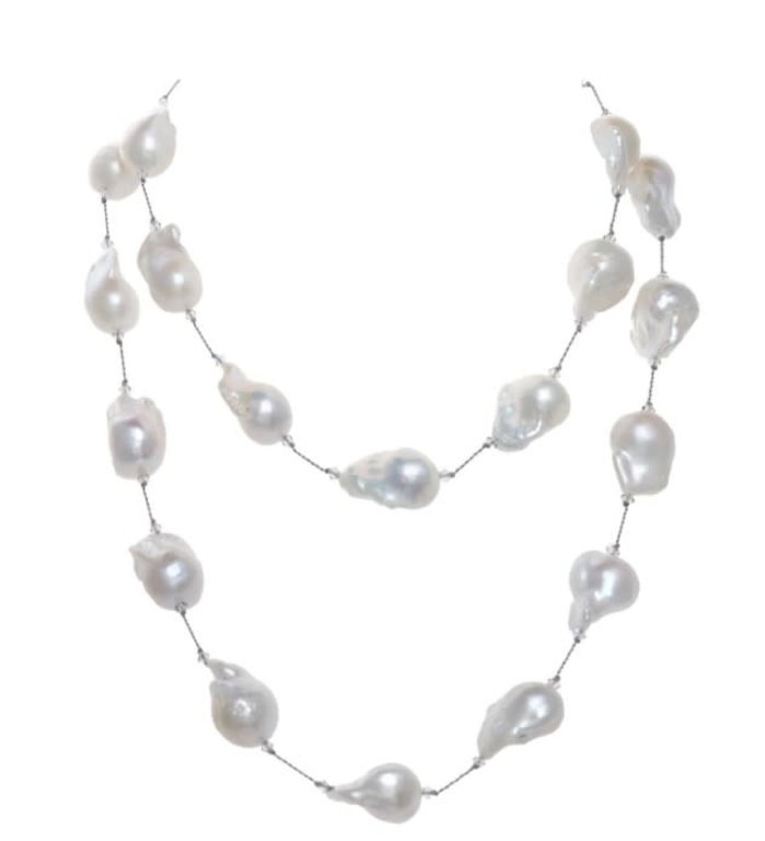 MARGO MORRISON MARGO MORRISON 35" Sterling Silver Fifth Avenue White Baroque Pearl and Swarovski Crystal Necklace