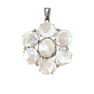 MARGO MORRISON Sterling Silver Flat Keshi Pearl and Diamond Flower Charm