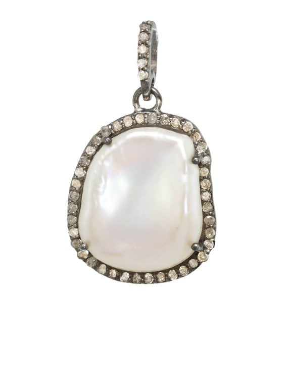 MARGO MORRISON Sterling Silver Flat Freshwater Pearl and Diamond Charm