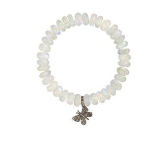 MARGO MORRISON Moonstone Rondelle & Diamond Butterfly Stretch Bracelet