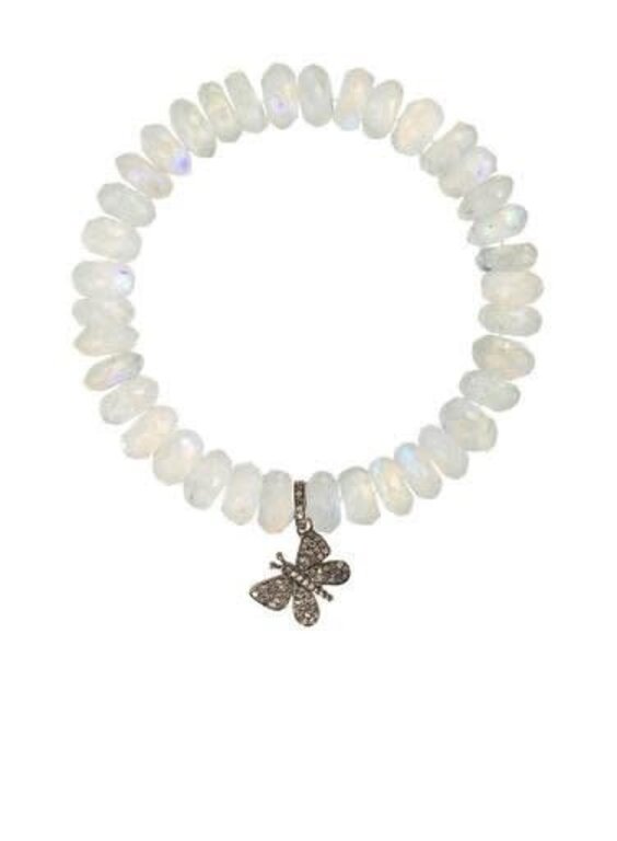 MARGO MORRISON MARGO MORRISON Moonstone Rondelle & Diamond Butterfly Stretch Bracelet