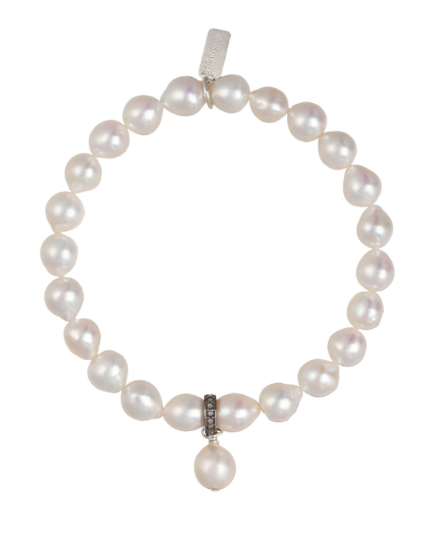 MARGO MORRISON MARGO MORRISON Petite White Baroque Pearl and Diamond Stretch Bracelet