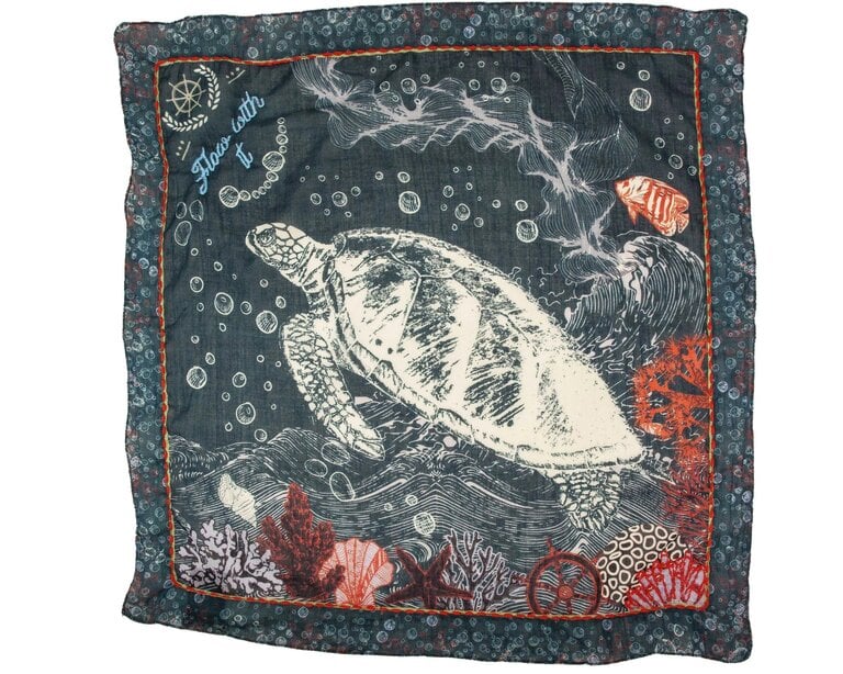 VISMAYA VISMAYA Embroidered Sea Turtle Motif Bandana