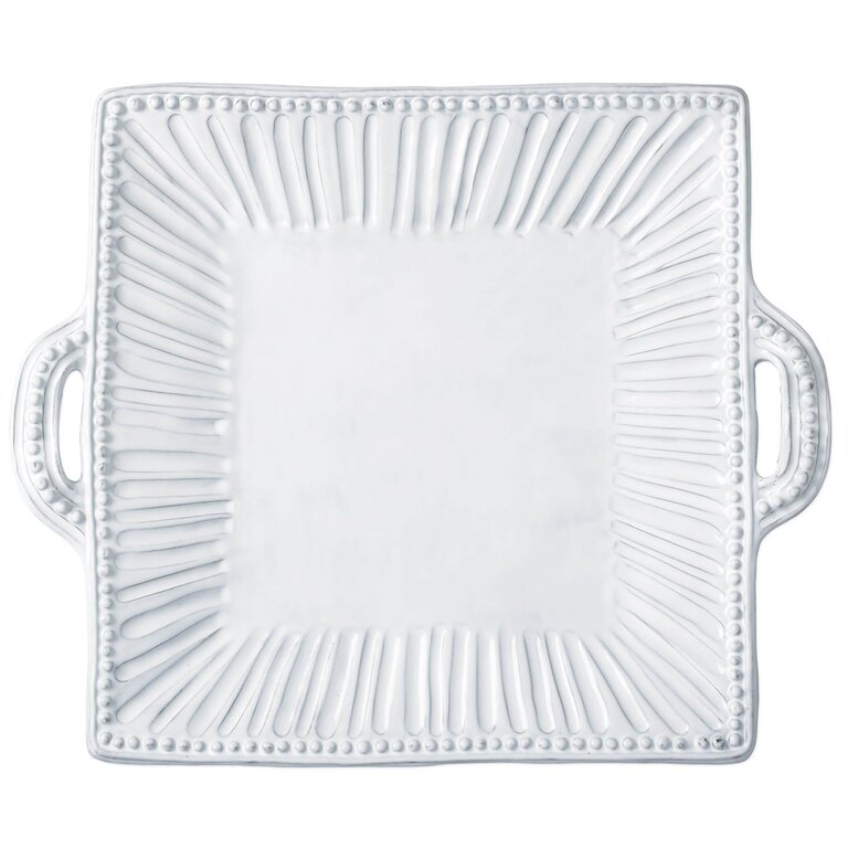 VIETRI VIETRI Incanto Stoneware White Stripe Handled Square Platter
