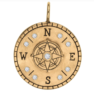 HEATHER B. MOORE 14k Gold and Diamond Raised Compass Round Charm