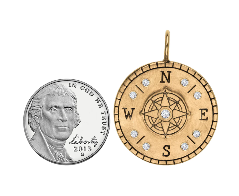 HEATHER B. MOORE HEATHER B. MOORE 14k Gold and Diamond Raised Compass Round Charm