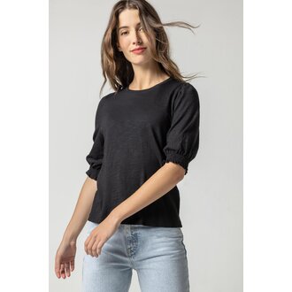 LILLA P Smocked Short Sleeve Crew Tee Shirt