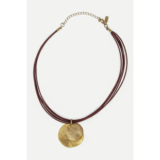 DEBORAH GRIVAS Double Gold-Plated Chip Necklace on Burgundy Waxed Linen